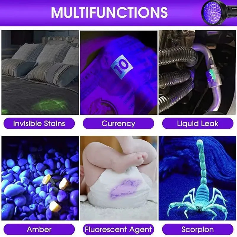 51 LED UV Flashlight Black Light - Portable flashlight for detecting pet urine, scorpions, and human body painting