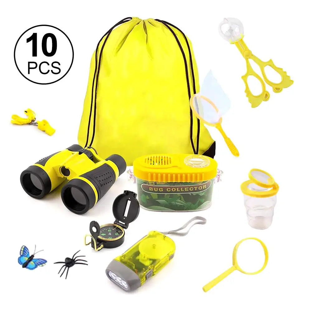 Kids Outdoor Explorer Kit with Drawstring Bag Binoculars Butterfly Net Educational Nature Exploration Toys