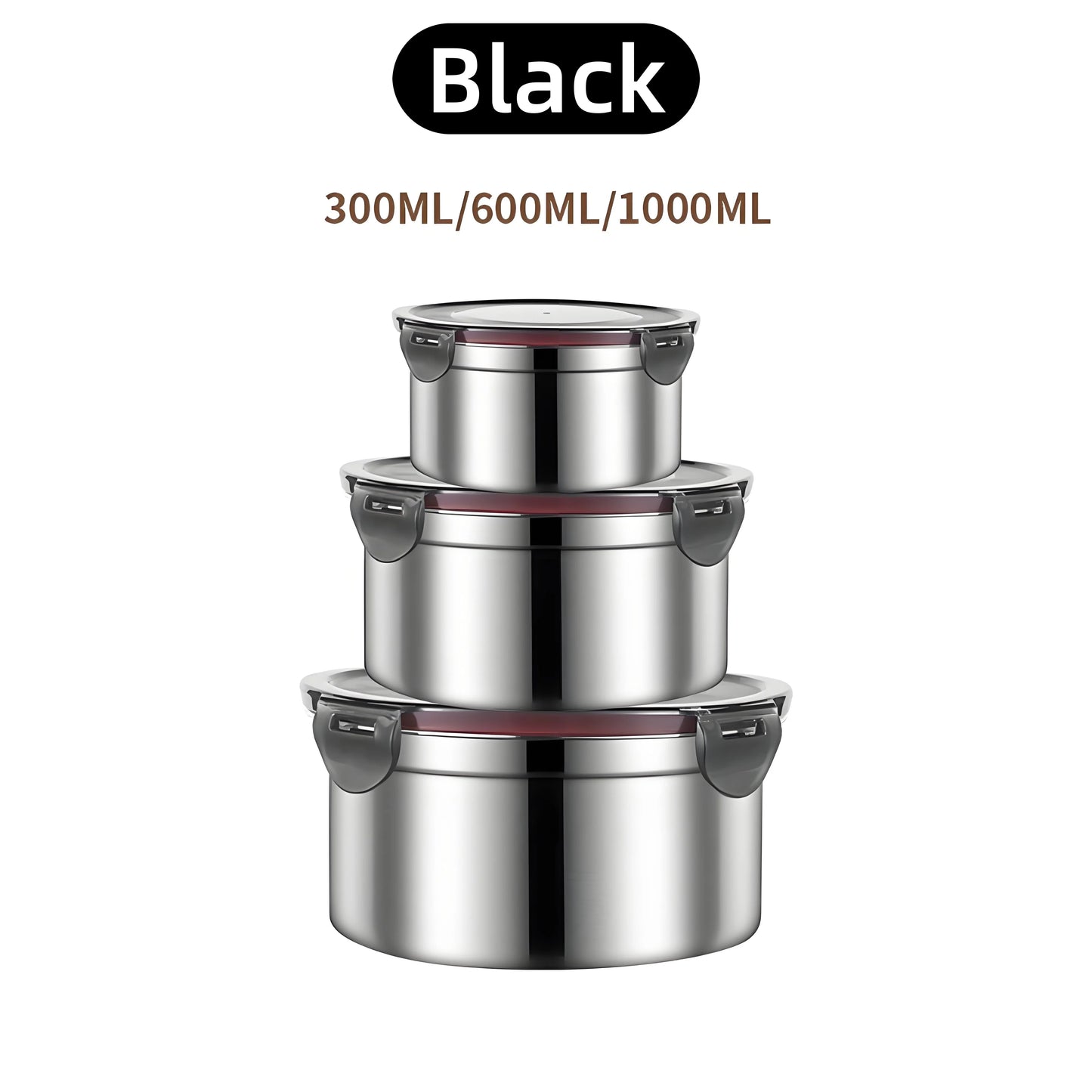 Steel Meal Prep Set - 3-Piece Round Containers ✔Leakproof & Dishwasher Safe (Office/Gym FreshLock Seal)