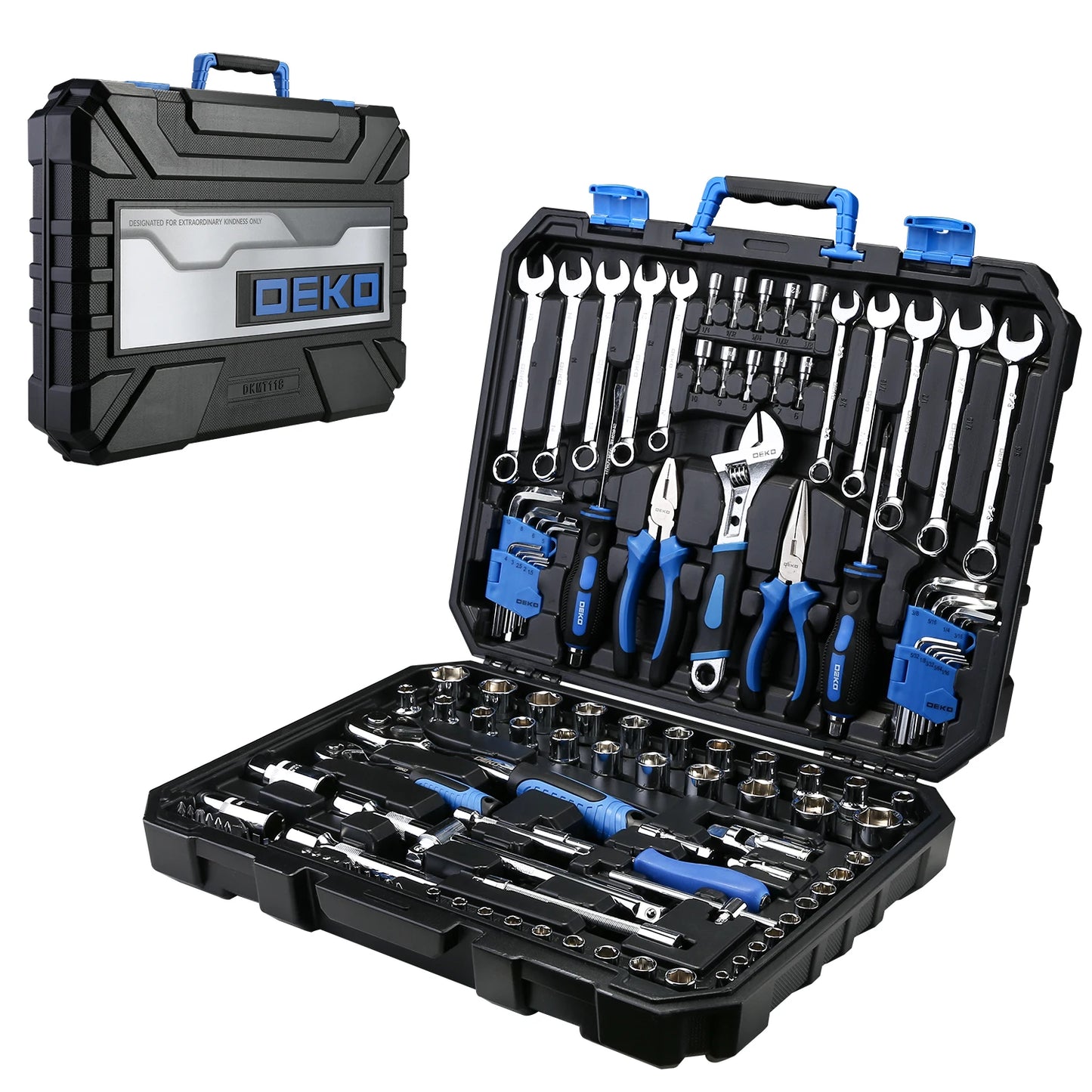 118 Piece Tool Kit Professional Auto Repair Tool Set Combination Package Socket Wrench with Most Useful Mechanics Tools