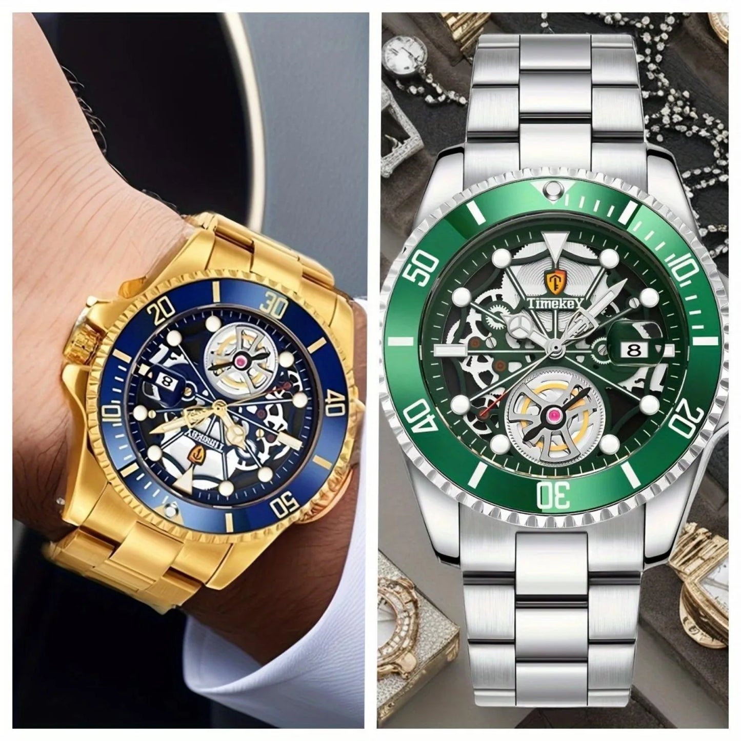 1pc men's quartz watch, mechanical watch shape, big brand design, rotating bezel, business, daily wear.