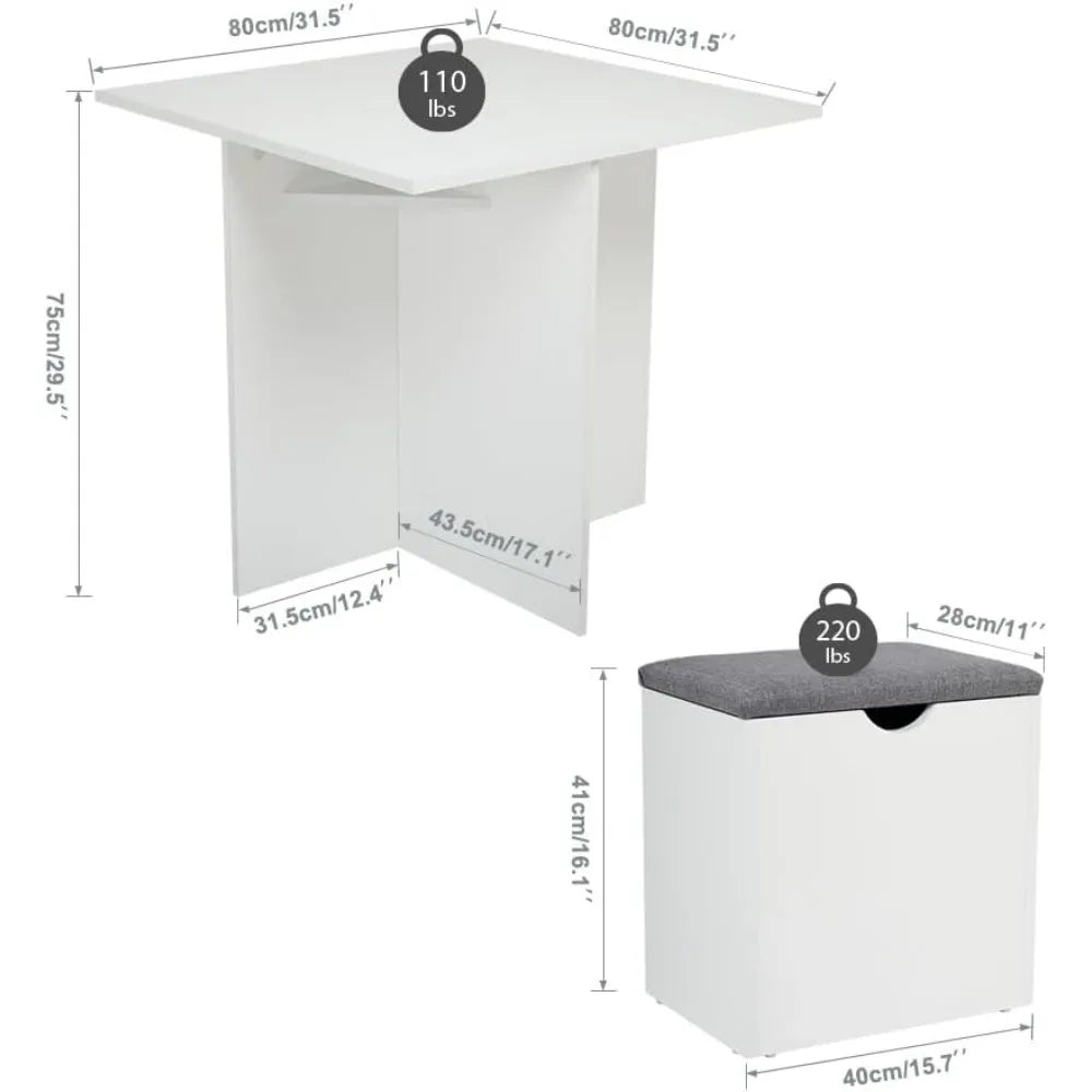 5-Piece All Purpose Table Set, Small Kitchen Table Set with 4 Stools Compact Space-Saving for Dining or Game Playing. Storage in Stools