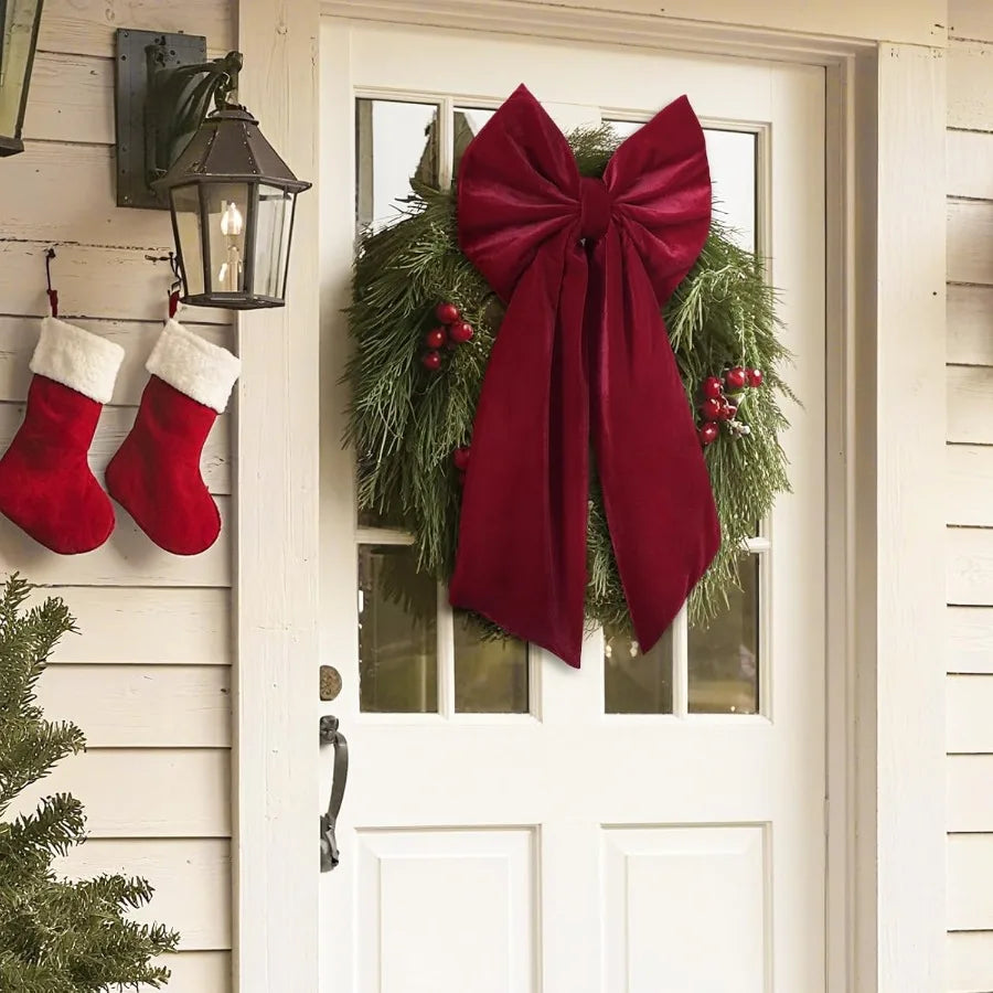 Large Red Velvet Christmas 36x18 Inches for Indoor Outdoor Use. Burgundy Ribbon for Home Decor