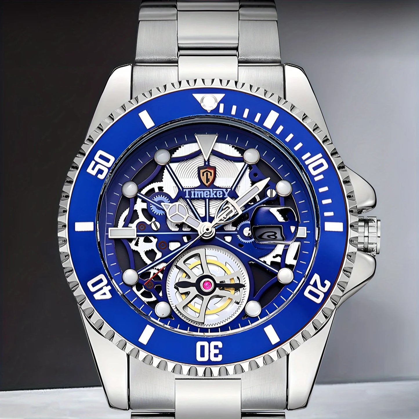 1pc men's quartz watch, mechanical watch shape, big brand design, rotating bezel, business, daily wear.