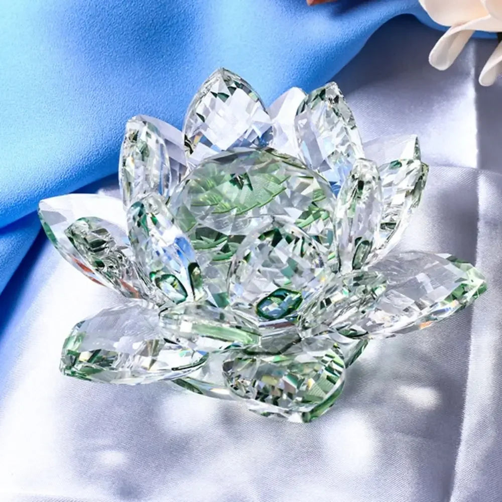 Crystal Lotus Flower Figurine Glass Craft Collection Table Ornaments
