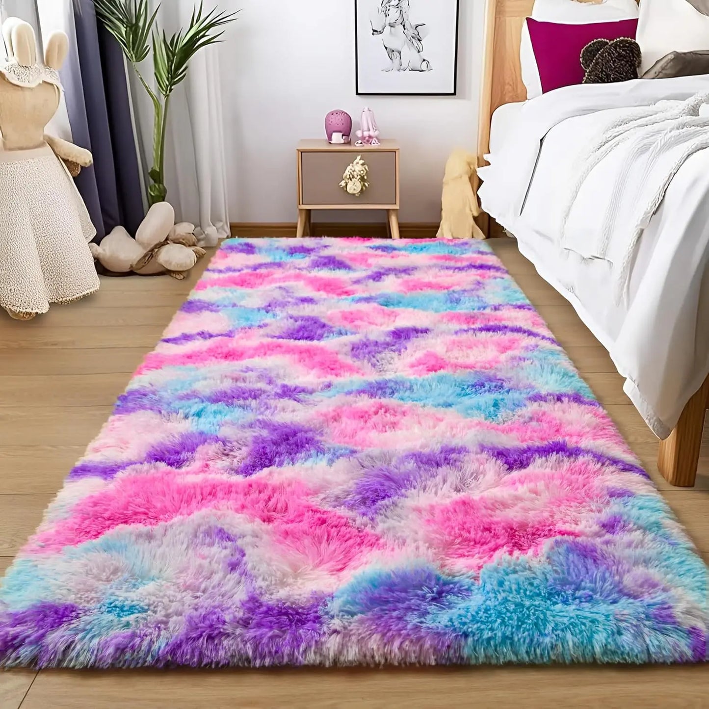 Fluffy Runner Rugs for Bedroom Living Room Soft Shag Rug 3x5 Feet, Non-Slip, Fuzzy Bedside Rug for Nursery or kid's room