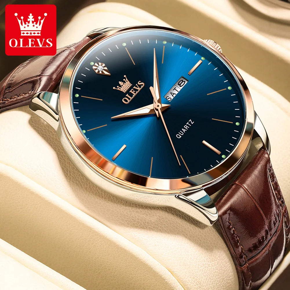Fashion Business Brand Original Men Watches Leather Strap Trend Week Calendar Quartz Watch Luminous Waterproof 43mm Dial