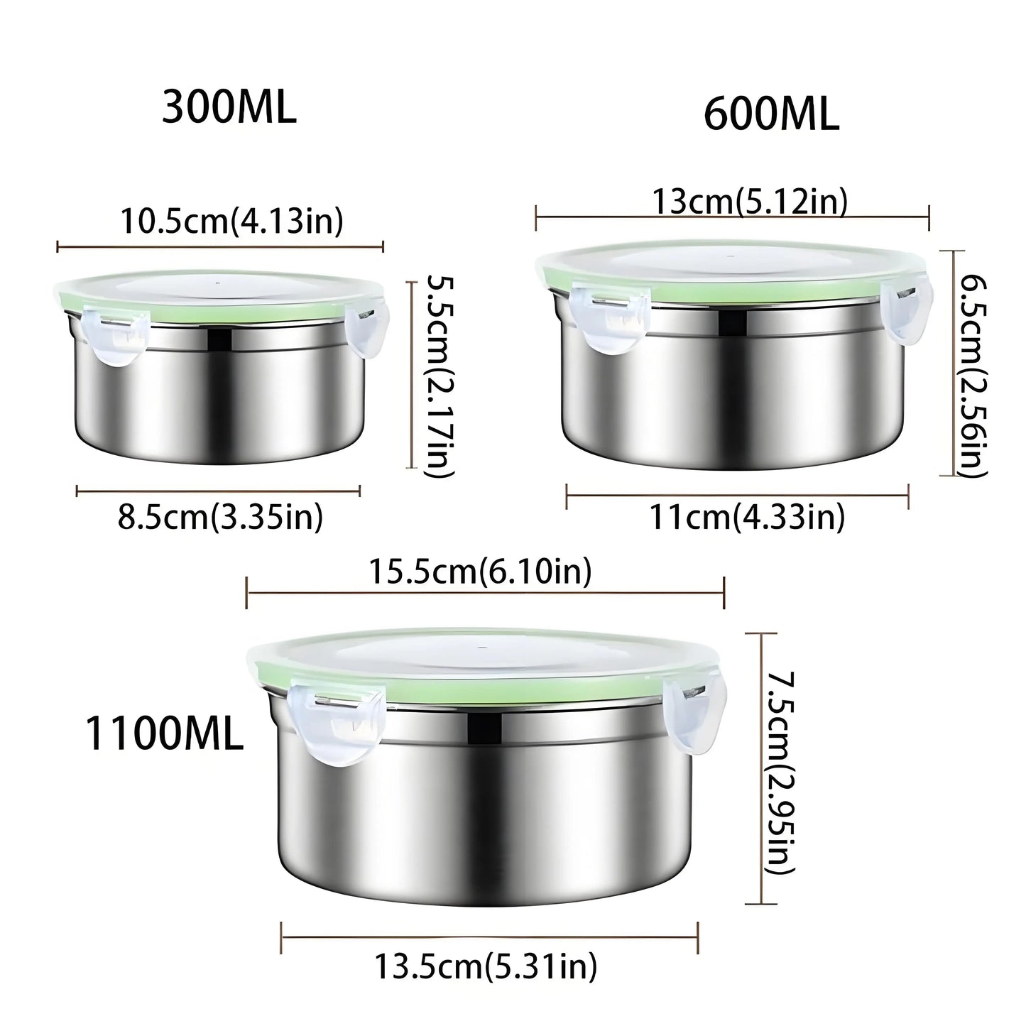 Steel Meal Prep Set - 3-Piece Round Containers ✔Leakproof & Dishwasher Safe (Office/Gym FreshLock Seal)