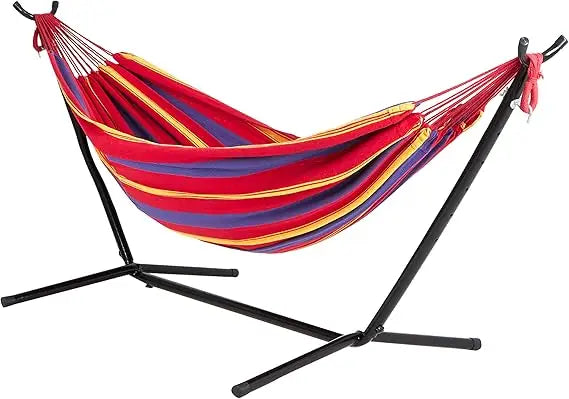 60'' Wide Hammock & Built-in Stand w/Carrying Case & Hanging Hardware Indoor, Outdoor, Poolside, Patio, Backyard Heavy Duty,