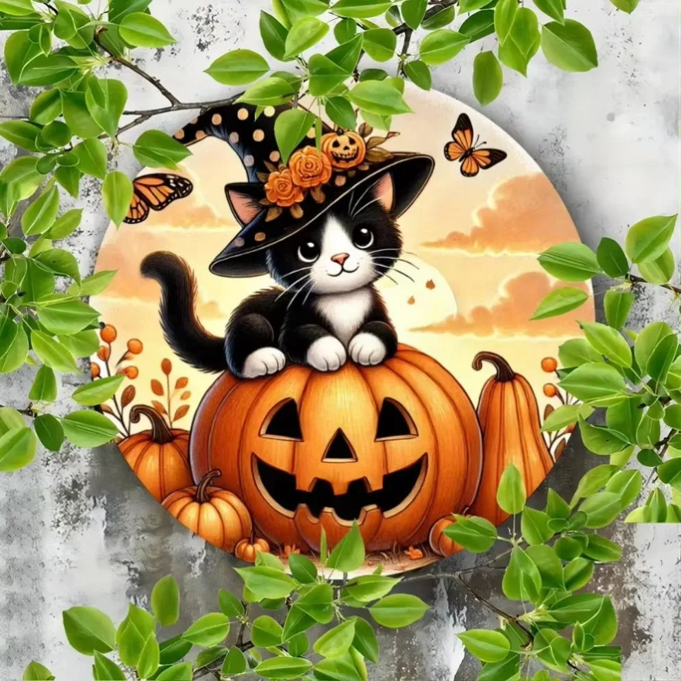 2D "Halloween" Metal Wall Art – Pumpkin, Skull & Black Cat Design, Durable Iron Hanging Decor for an room in your home or office