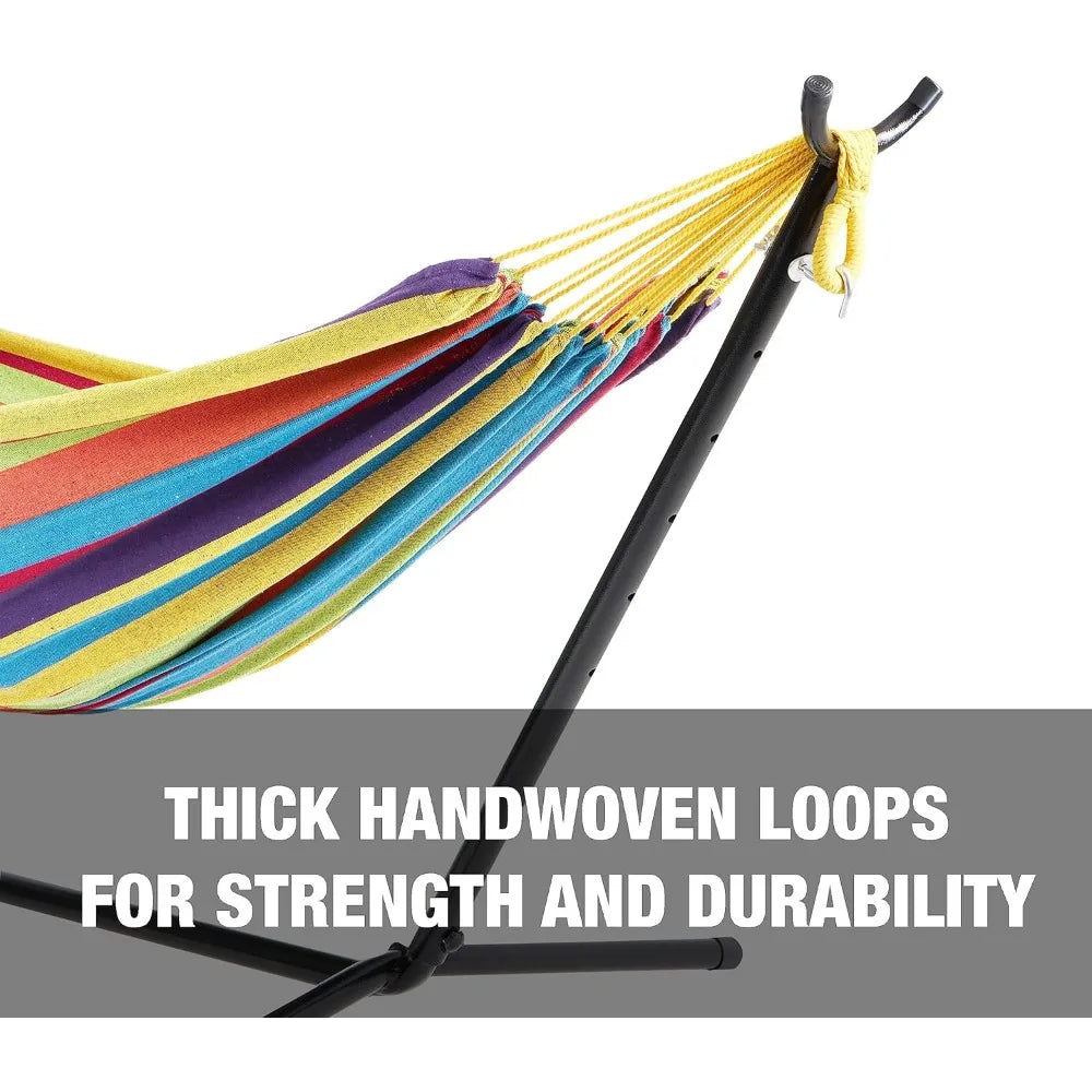 60'' Wide Hammock & Built-in Stand w/Carrying Case & Hanging Hardware Indoor, Outdoor, Poolside, Patio, Backyard Heavy Duty,
