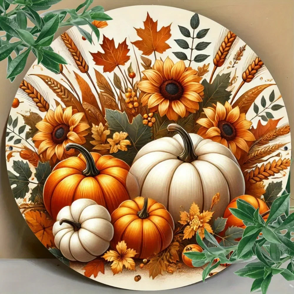 7.8x7.8" Charming Pumpkin Metal Sign - Fall Harvest Decor for /Home/Kitchen