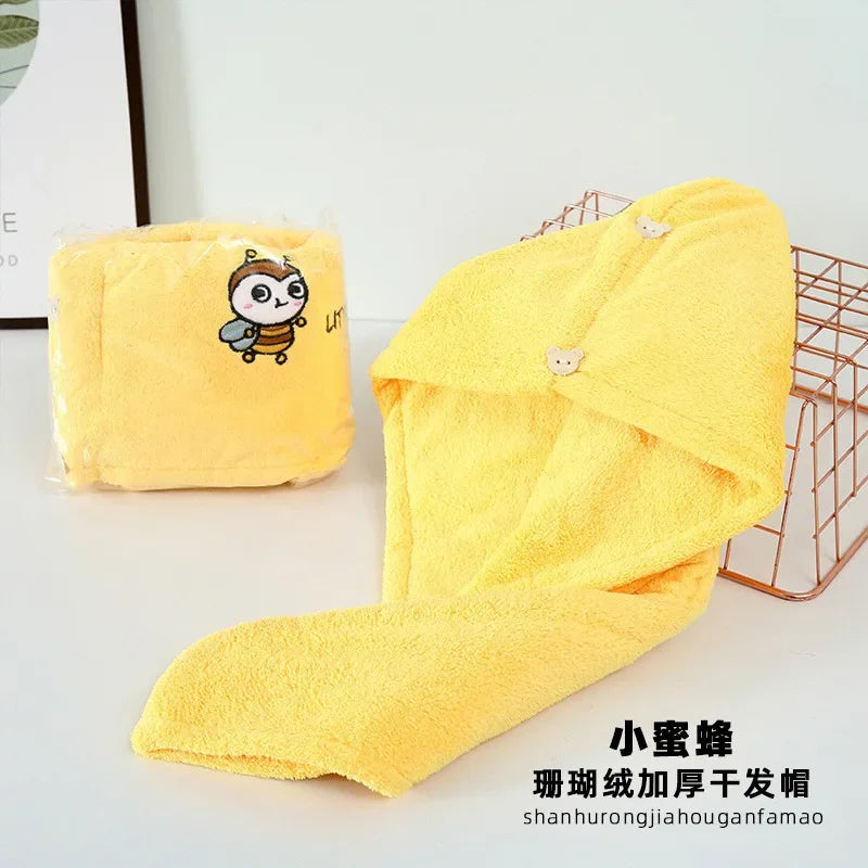 Microfiber Towel Hair Cap with Button Feminine Bathroom Accessories Quick-drying Bathrobe for Baby