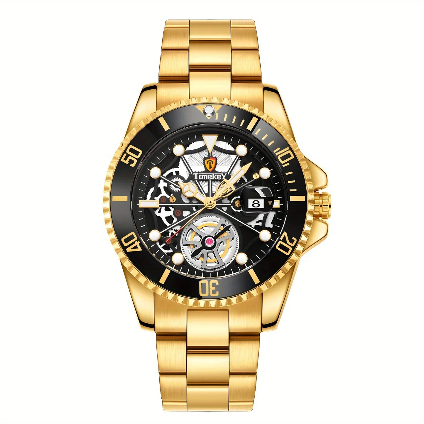 1pc men's quartz watch, mechanical watch shape, big brand design, rotating bezel, business, daily wear.