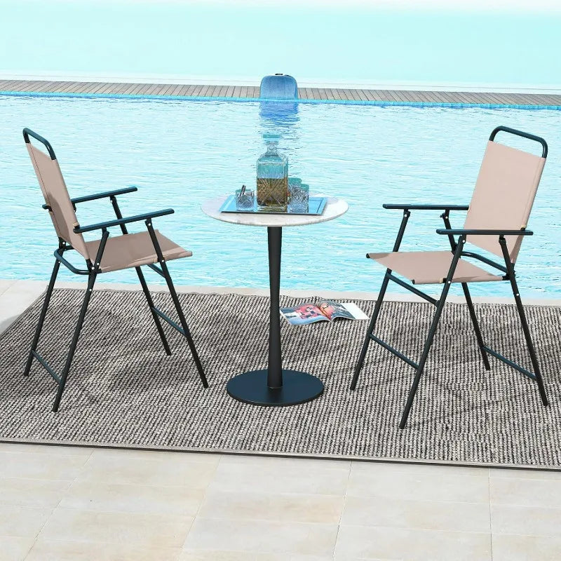Outdoor Folding Bar Chair Set of 2, Bar-Height Patio Chairs with Backrest, Armrests, Footrest,330 LBS Capacity (1)
