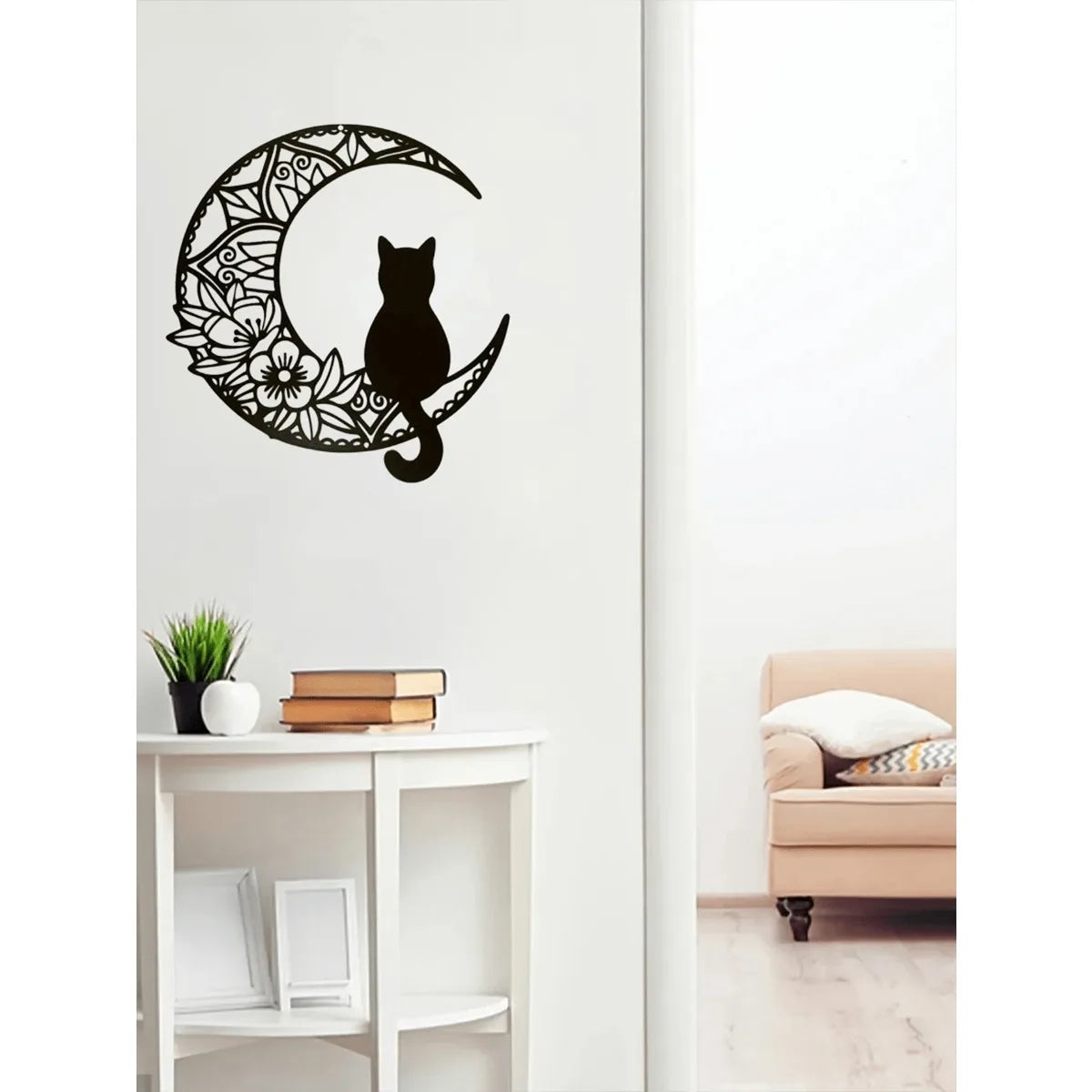 1PC Iron Moon & Black Cat Wall Decor (Wall Sculpture) | Spooky Halloween Autumn Home Hanging