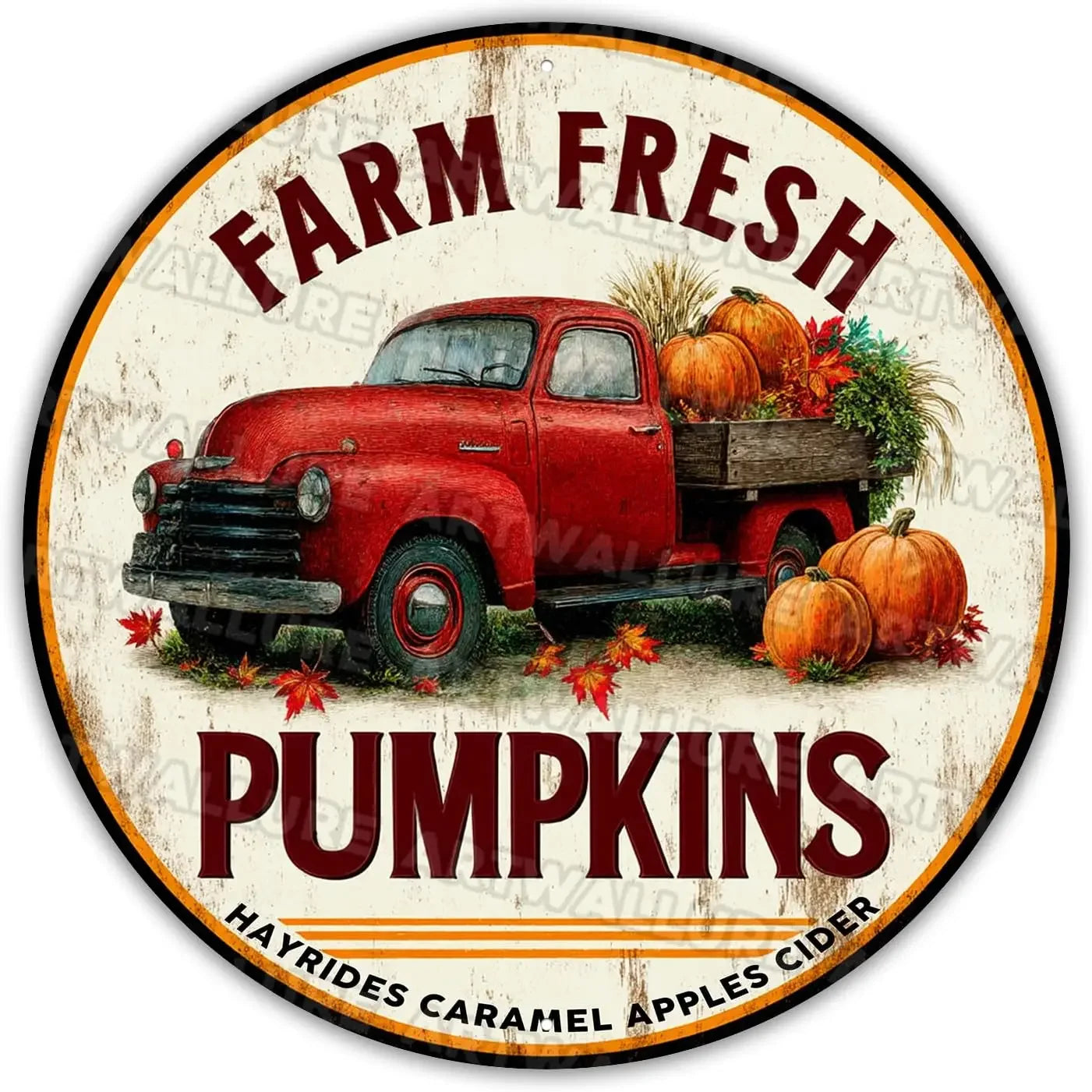 8x8" Round Fall Pumpkin Metal Tin Sign - Bird Wreath Decor, Farmhouse Home Living Room Coffee Bar Wall Art, Thanksgiving Gift