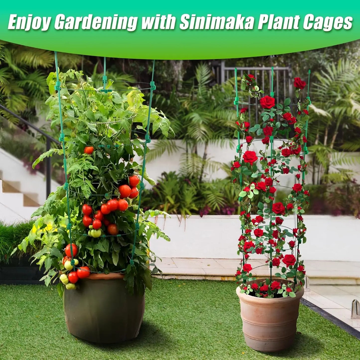 4 Pack Adjustable Tomato Cages, 36 Inch Plant Support Garden Trellis for Tomatoes, Cucumbers, Vegetables or Flowers