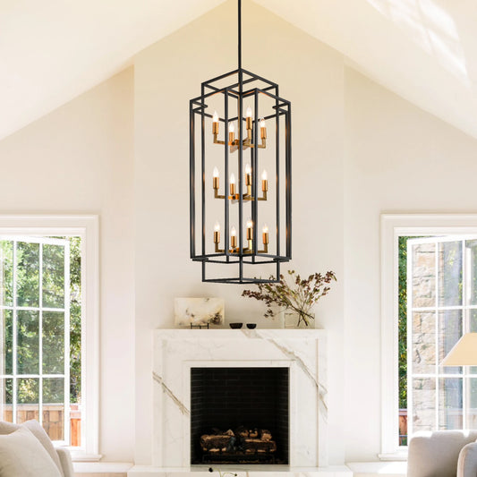 12-light Tiered Linear Chandeliers Classic American Lantern for Dining Room or Kitchen Island Hallway or Family Room