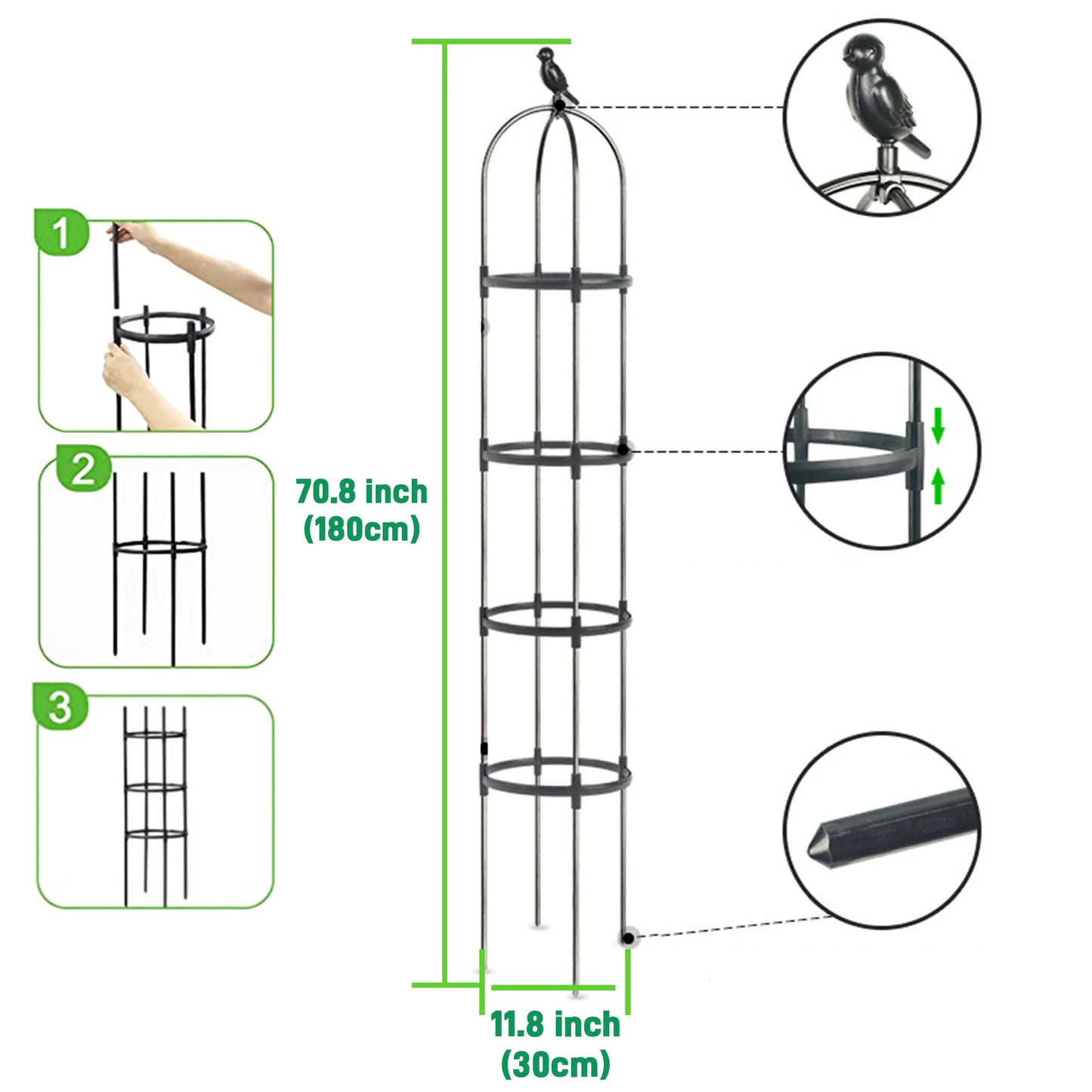 6ft Garden Obelisk Trellis for Climbing Plants-Rustproof Metal Pipe with Heavy Duty Plastic Coating,