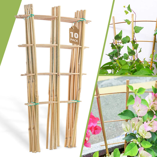 10 Pack Bamboo Trellis for Climbing Plants, 16 Inch Natural Garden Fan-shaped Plant Support Bracket,