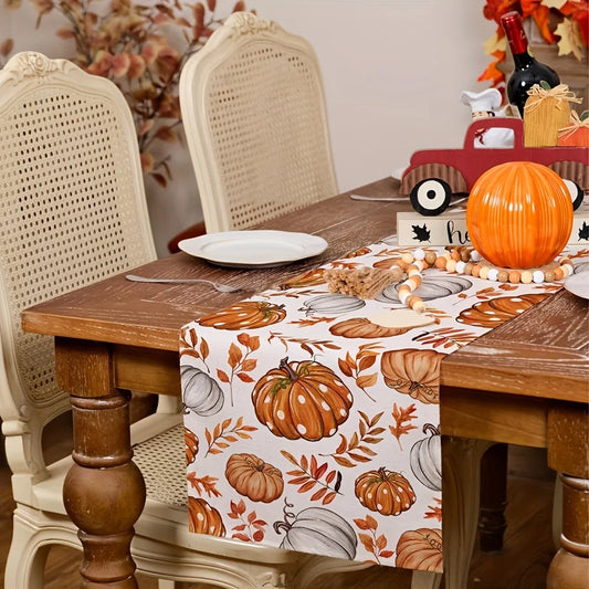 Autumn Pumpkin Maple Leaf Watercolor Tablecloth, Durable Polyester Indoor and Outdoor Halloween Home Party Decor