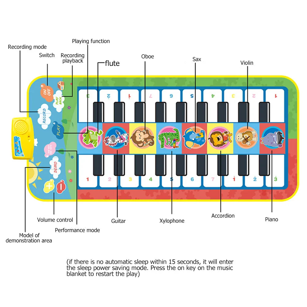 Music Carpet Piano Keyboard Mat with Animal Sound Kids Touch Play Game Rug Musical Instrument Educational Toys for Children