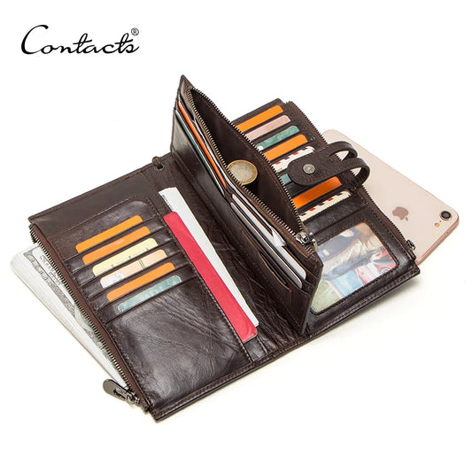 Genuine Leather Men Wallet Long Clutch Wallets for Cell Phone  Coin Purse Travel Money Bag Male Passport Holder