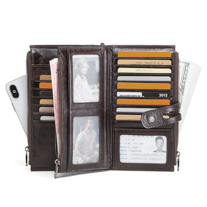 Genuine Leather Men Wallet Long Clutch Wallets for Cell Phone  Coin Purse Travel Money Bag Male Passport Holder