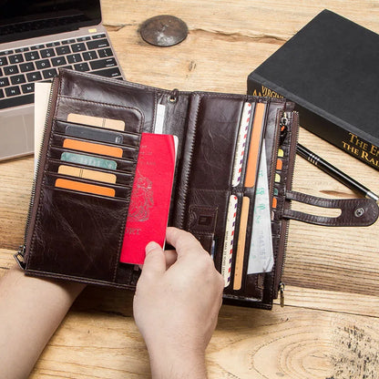 Genuine Leather Men Wallet Long Clutch Wallets for Cell Phone  Coin Purse Travel Money Bag Male Passport Holder