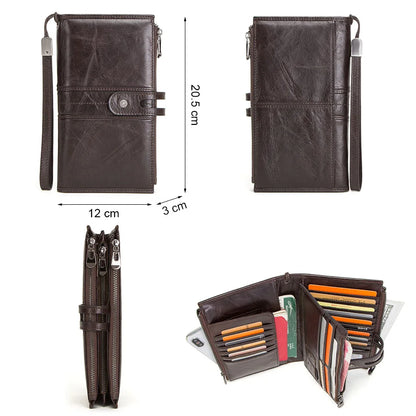 Genuine Leather Men Wallet Long Clutch Wallets for Cell Phone  Coin Purse Travel Money Bag Male Passport Holder