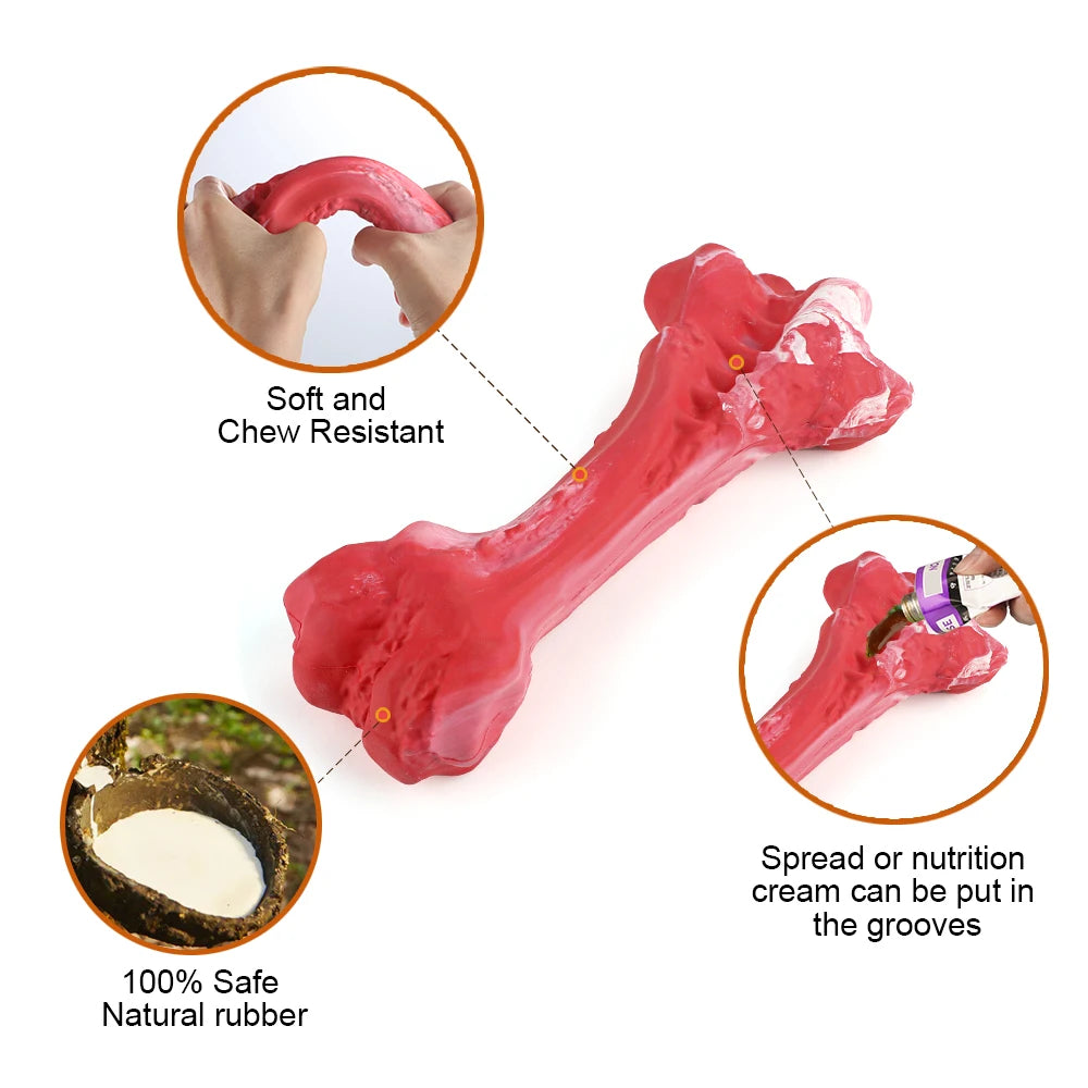 Pet Dog Bone Chew Toy for Chewers Treat Dispensing Durable Rubber Toothbrush Cleaning Toy Puppy Chewing