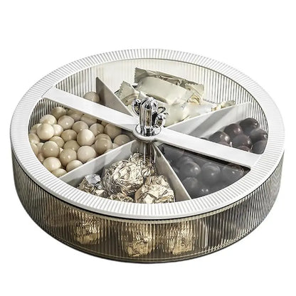 Creative 4 Compartments Portable Snack Tray.  Large Round, Multipurpose Serving Container
