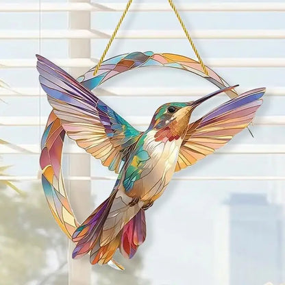 Hummingbird Hanging Acrylic Stained-Glass Handicraft for Patio or Garden Balcony, Yard Home