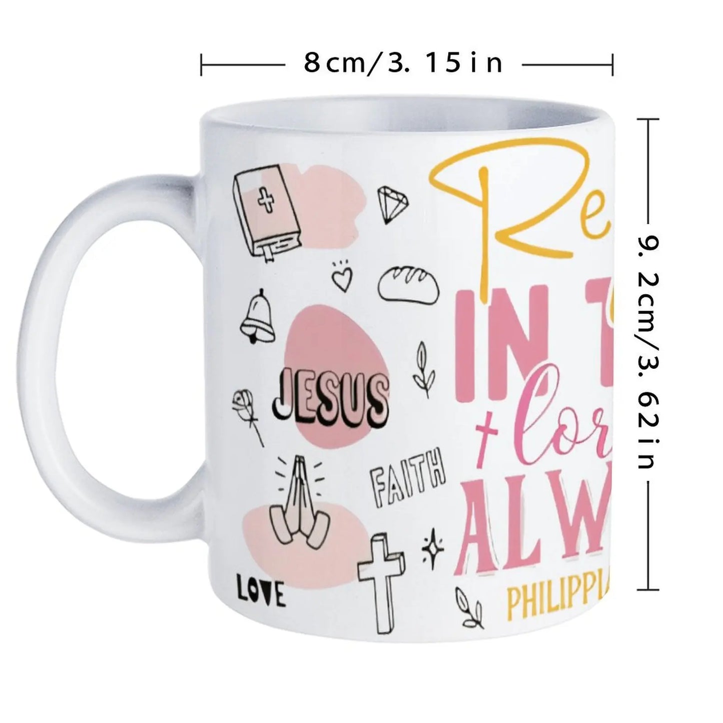 Rejoice In The Lord Always Ceramic Coffee Mug Bible Verse Cute Glass Cup, 11oz Espresso Cups for Everyday Wear