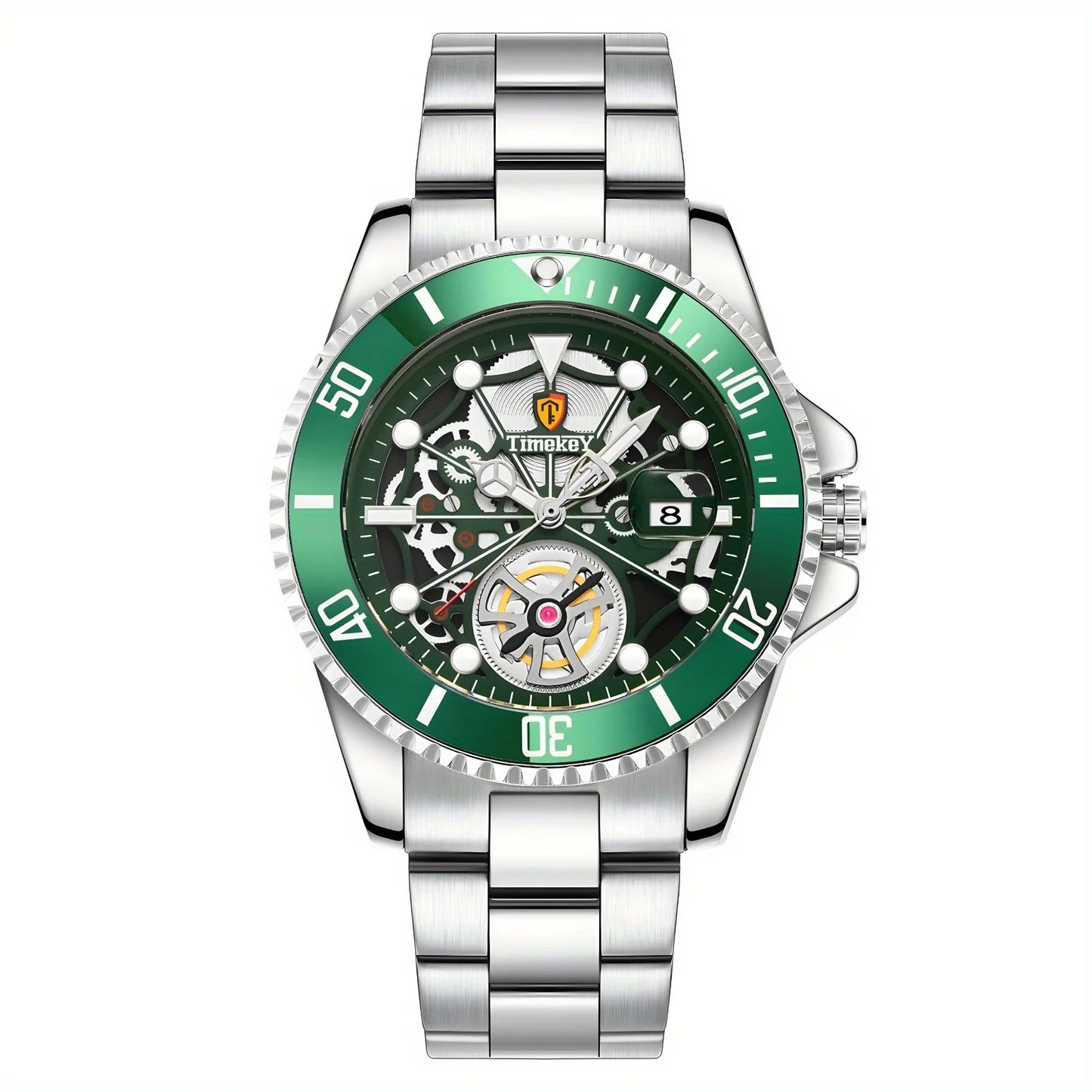 1pc men's quartz watch, mechanical watch shape, big brand design, rotating bezel, business, daily wear.