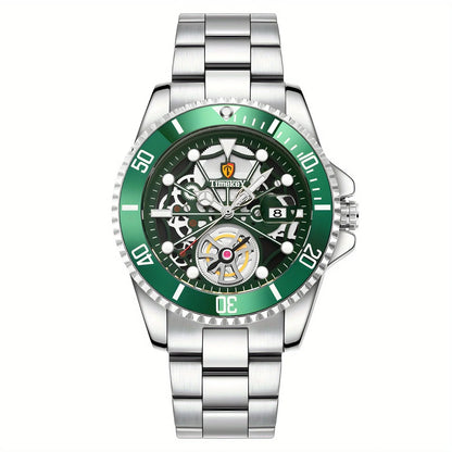 1pc men's quartz watch, mechanical watch shape, big brand design, rotating bezel, business, daily wear.