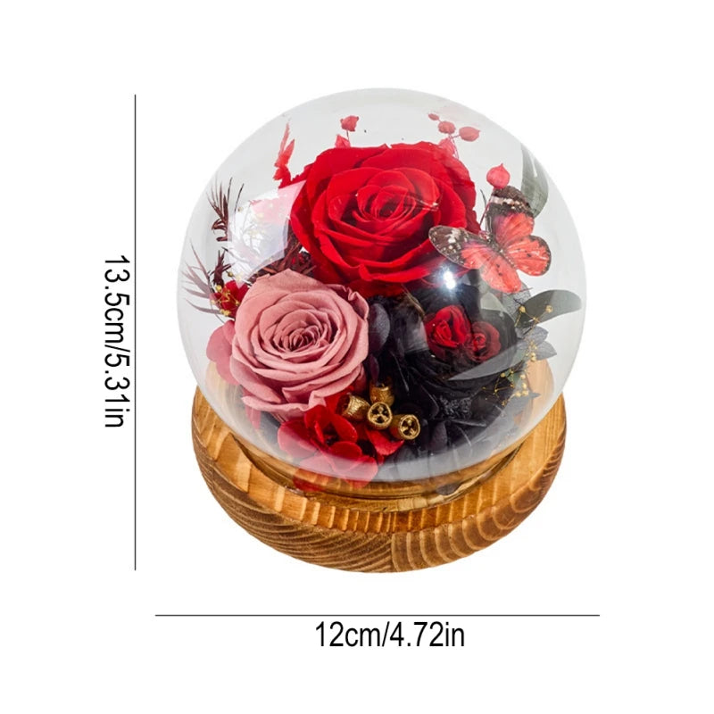 Preserved Rose Flower for Mom Wife Girlfriend in Glass Dome with Bamboo Base