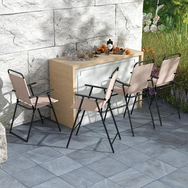 Outdoor Folding Bar Chair Set of 2, Bar-Height Patio Chairs with Backrest, Armrests, Footrest,330 LBS Capacity (1)