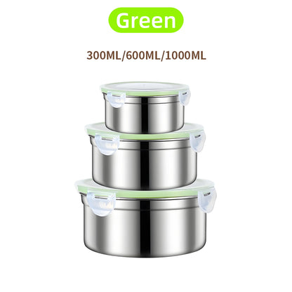 Steel Meal Prep Set - 3-Piece Round Containers ✔Leakproof & Dishwasher Safe (Office/Gym FreshLock Seal)