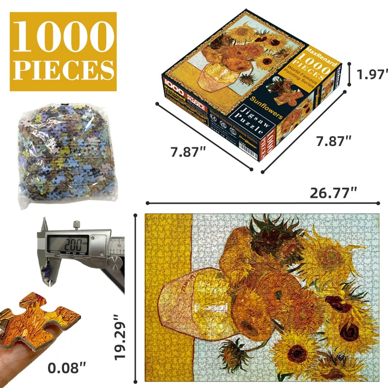 1000 Pieces Jigsaw Puzzle Van Gogh Sunflower Paper Assembling Painting Art Puzzles Toys for Adults