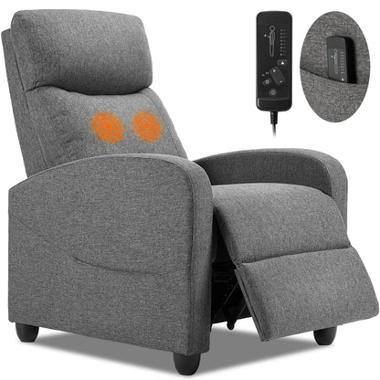 Massage Recliner Chair in Fabric Theater Lumbar Support Adjustable Modern Padded Seat Backrest Living Room Home Grey