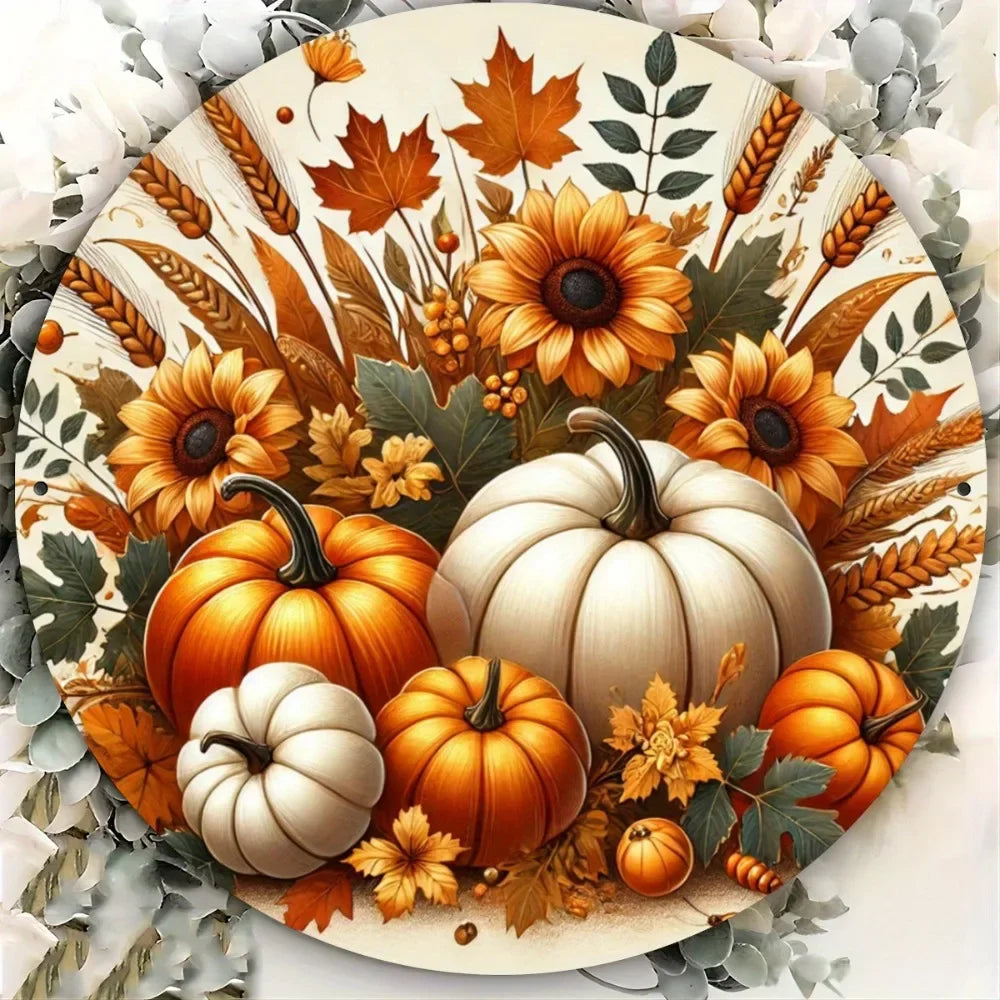 7.8x7.8" Charming Pumpkin Metal Sign - Fall Harvest Decor for /Home/Kitchen