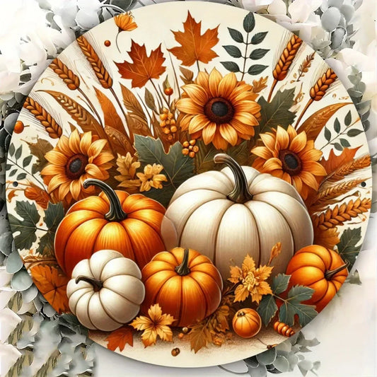 7.8x7.8" Charming Pumpkin Metal Sign - Fall Harvest Decor for /Home/Kitchen