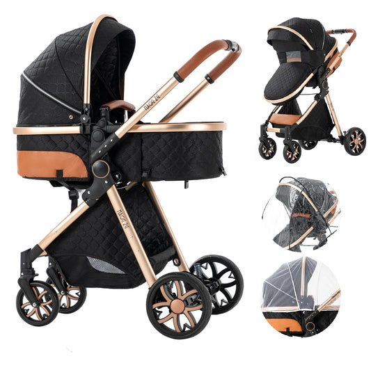 Luxury Baby Stroller 2 in 1 Foldable Stroller Newborn Baby Bassinet Lightweight baby cart with comfort