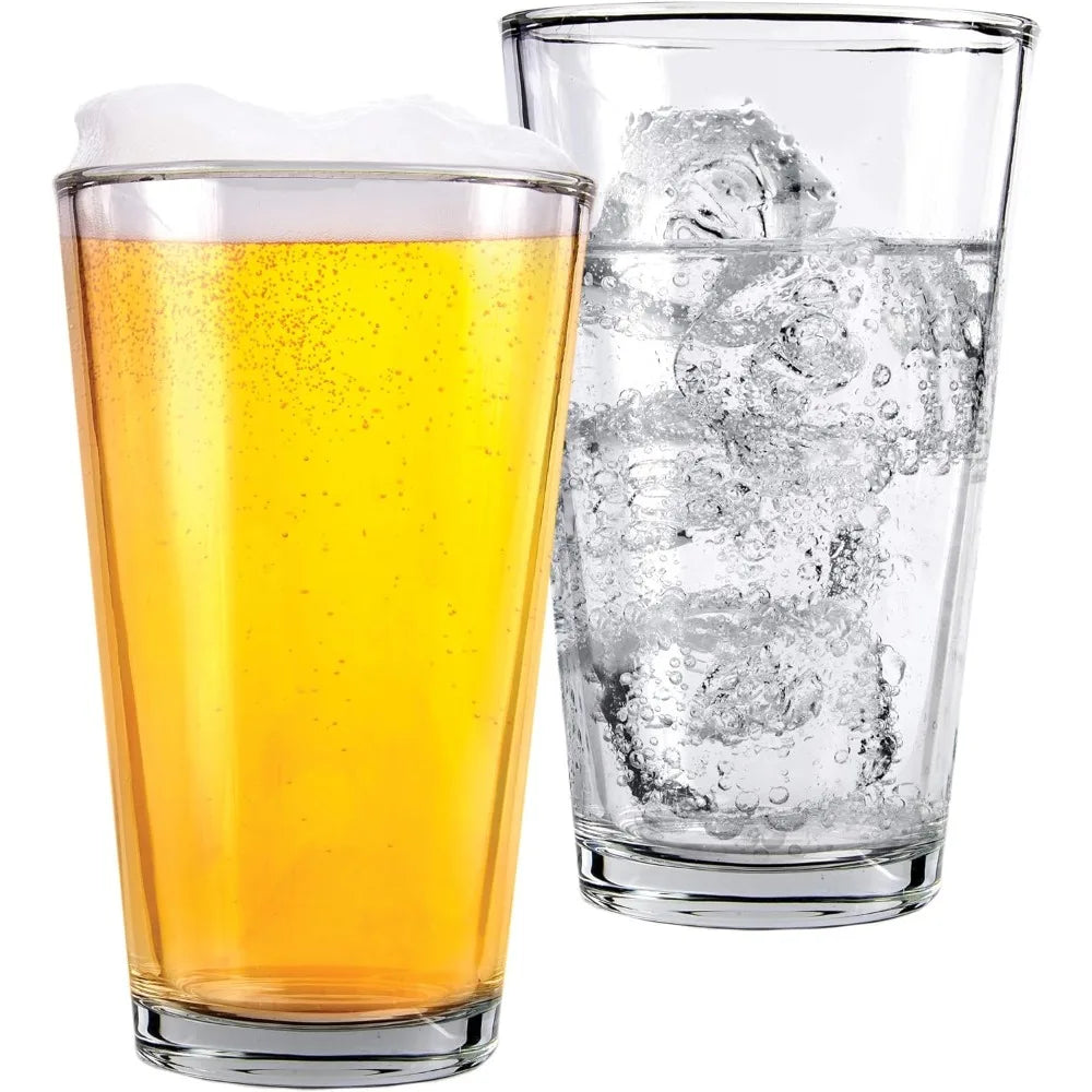 Pint Beer Glasses Set of 12 – 16 oz Tall Clear Drinking Glasses and All Purpose Tumblers – Heavy Base Cocktail,Water,Juice Glass