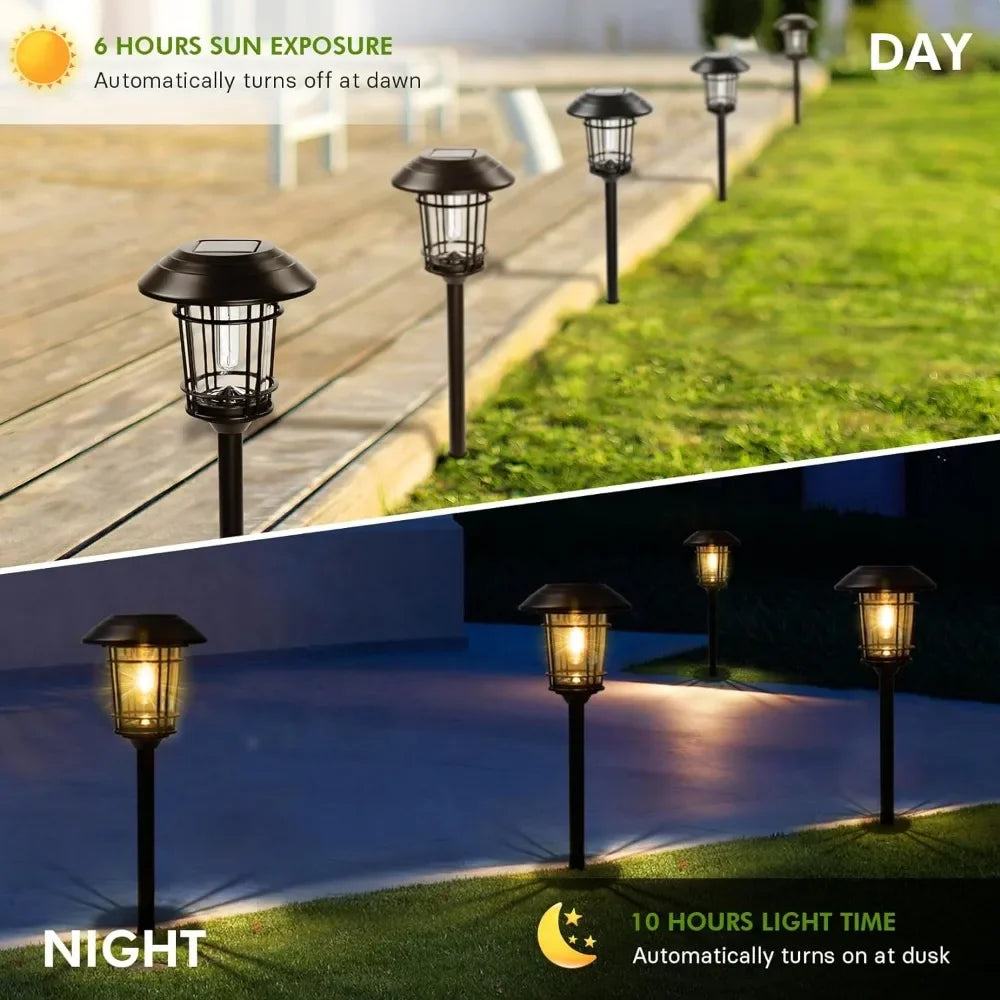 Outdoor Solar Lights, 10 Pack, Glass Light Metal Pathway Light, Waterproof Landscape Lighting, Automatic Sensor,