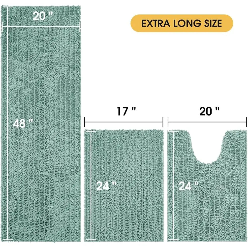 Ultra Soft Chenille Bathroom Rug Set Non Slip Absorbent Thick 3 Piece Toilet Mats Home Decor