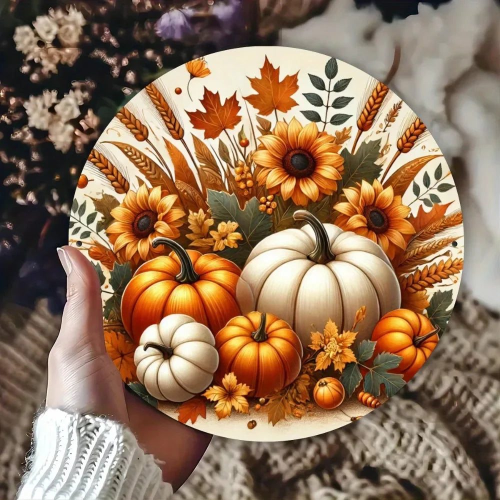 7.8x7.8" Charming Pumpkin Metal Sign - Fall Harvest Decor for /Home/Kitchen
