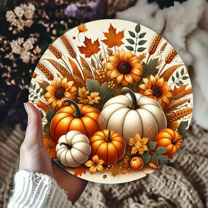 7.8x7.8" Charming Pumpkin Metal Sign - Fall Harvest Decor for /Home/Kitchen